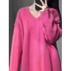 V領套頭慵懶寬松加厚百搭休閒羊毛針織打底衫女秋冬新款羊絨毛衣