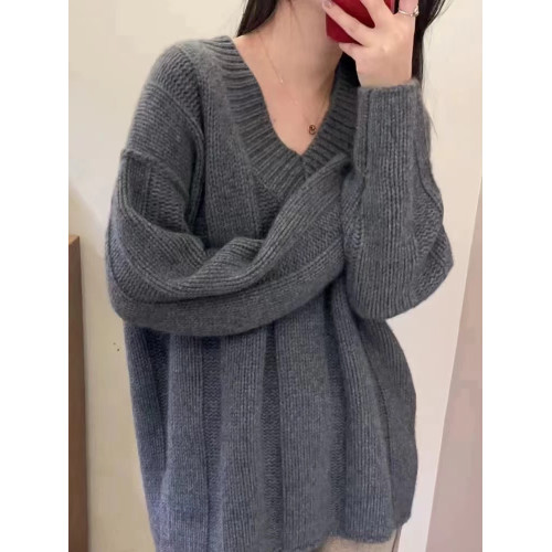 V領套頭慵懶寬松加厚百搭休閒羊毛針織打底衫女秋冬新款羊絨毛衣