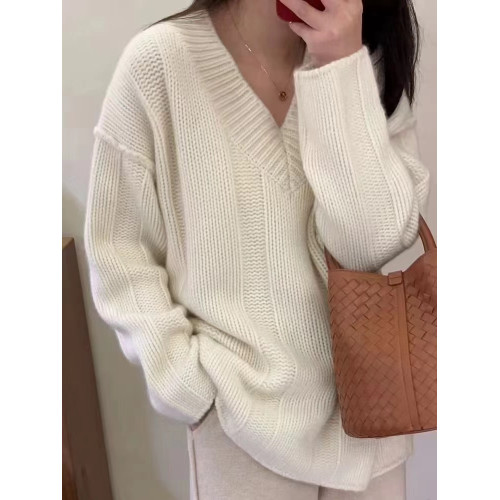 V領套頭慵懶寬松加厚百搭休閒羊毛針織打底衫女秋冬新款羊絨毛衣