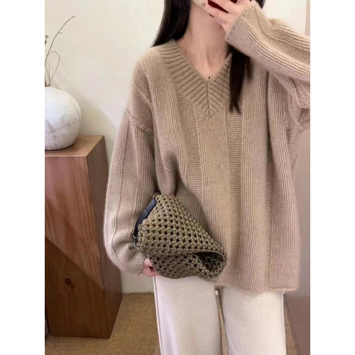 V領套頭慵懶寬松加厚百搭休閒羊毛針織打底衫女秋冬新款羊絨毛衣