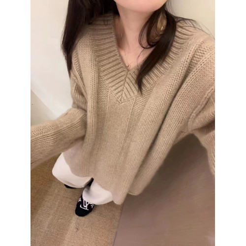 V領套頭慵懶寬松加厚百搭休閒羊毛針織打底衫女秋冬新款羊絨毛衣