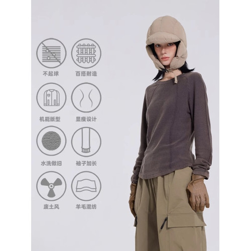 Tnv廢土風 羊毛針織打底衫秋冬設計感2025新款內搭顯瘦水洗做舊女