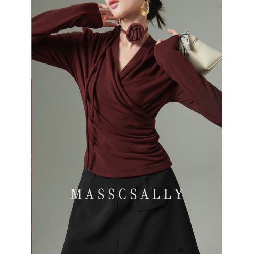 法式設計感針織衫打底衫女2024秋季新款短款氣質毛衣獨特別致上衣