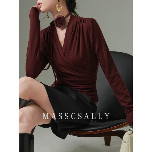 法式設計感針織衫打底衫女2024秋季新款短款氣質毛衣獨特別致上衣