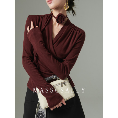 法式設計感針織衫打底衫女2024秋季新款短款氣質毛衣獨特別致上衣