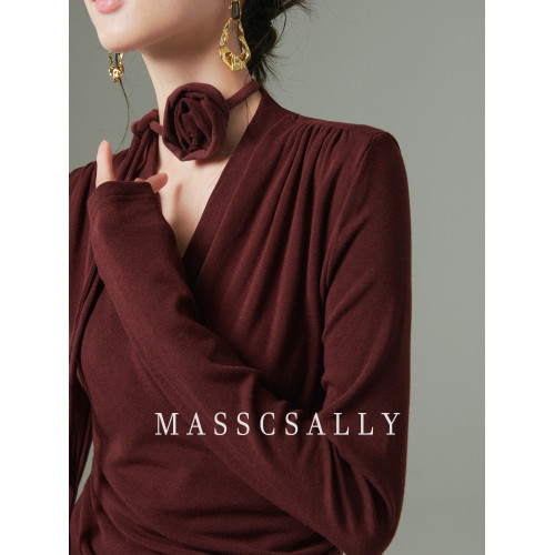 法式設計感針織衫打底衫女2024秋季新款短款氣質毛衣獨特別致上衣