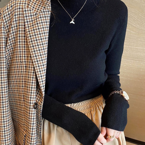 秋冬B備！多色入！巨溫柔巨洋氣の半高領修身百搭針織衫打底衫女