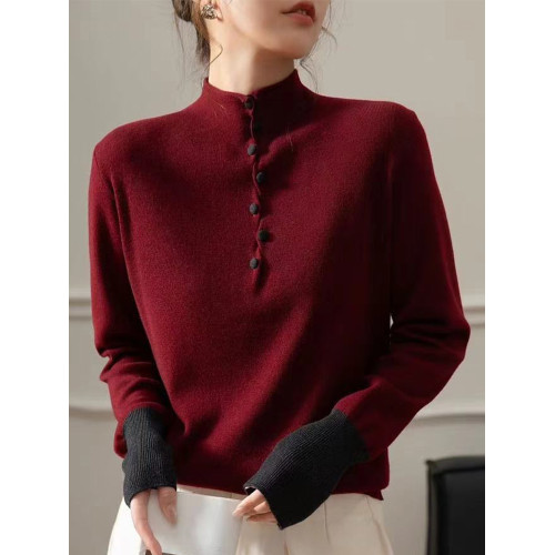 女士羊毛衫新款爆款本命年紅色毛衣女款秋冬酒紅針織衫上衣打底衫