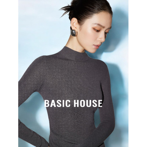 Basic House/百家好半高領羊毛打底衫上衣女早秋配大衣內搭針織衫