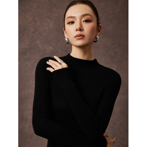 Basic House/百家好半高領羊毛打底衫上衣女早秋配大衣內搭針織衫