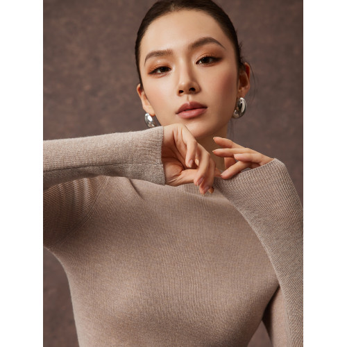 Basic House/百家好半高領羊毛打底衫上衣女早秋配大衣內搭針織衫