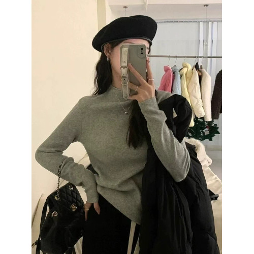 軟糯秋冬新款加絨半高領打底衫內搭女2024新款韓版百搭保暖修身毛