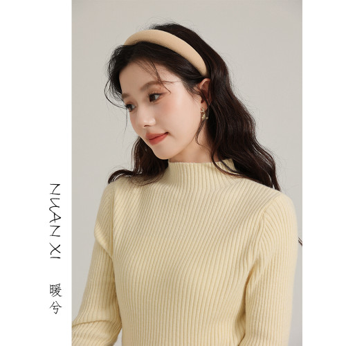 暖兮NUANXI 半高領條紋針織衫女2025春裝修身內搭毛衣套頭打底衫
