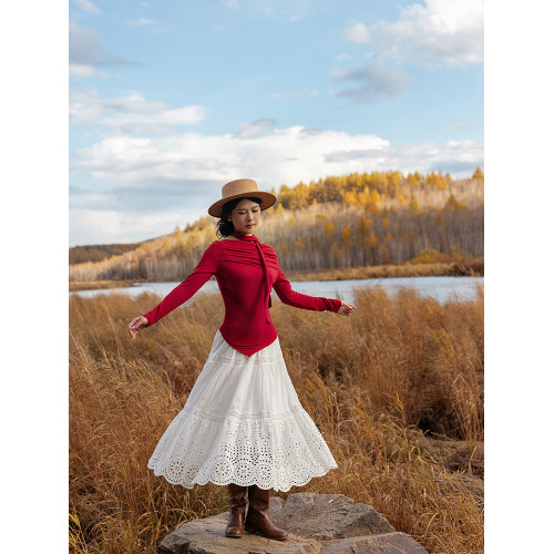 理想三旬女裝秋裝復古酒紅色顯瘦氣質長袖一字肩打底衫針織衫上衣