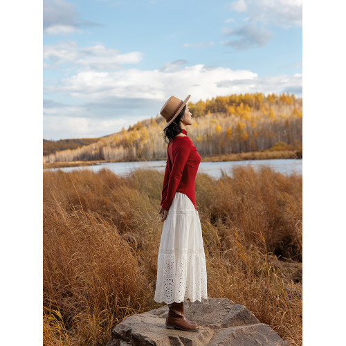 理想三旬女裝秋裝復古酒紅色顯瘦氣質長袖一字肩打底衫針織衫上衣