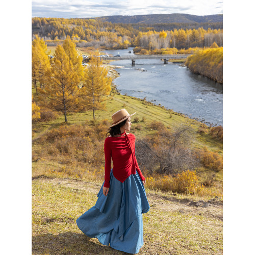 理想三旬女裝秋裝復古酒紅色顯瘦氣質長袖一字肩打底衫針織衫上衣