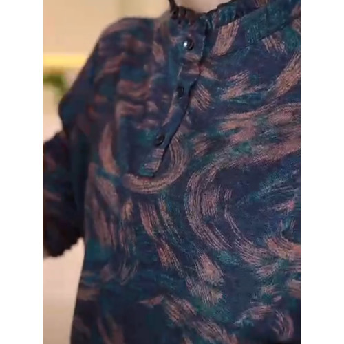 秋冬德絨打底衫女士加厚保暖內搭小衫中老年媽媽洋氣碎花立領上衣