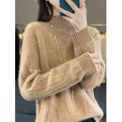 絞花加厚保暖羊絨毛衣女秋冬新款半高領套頭慵懶羊毛針織打底衫潮