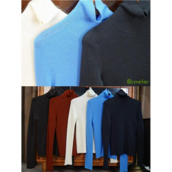 CMETER冬季高領無縫一體全成型羊毛毛衣打底衫