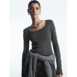 真兩件！純元cs大U領美麗奴羊毛修身版型打底衫上衣