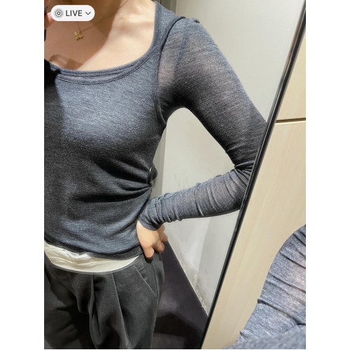 真兩件！純元cs大U領美麗奴羊毛修身版型打底衫上衣