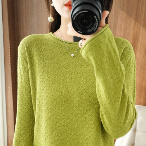 100%純棉線針織衫女薄款毛衣鏤空外穿圓領寬松春季新款百搭打底衫