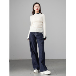 婭麗達撞色假兩件針織衫女羊毛衫2025春新款上衣套頭打底衫薄毛衣