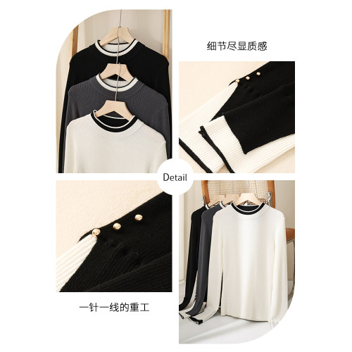 婭麗達撞色假兩件針織衫女羊毛衫2025春新款上衣套頭打底衫薄毛衣