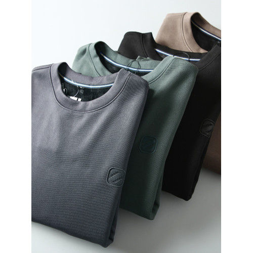 圓領加絨衛衣加厚保暖長袖打底衫秋冬季加絨休閒簡約套頭男裝上衣