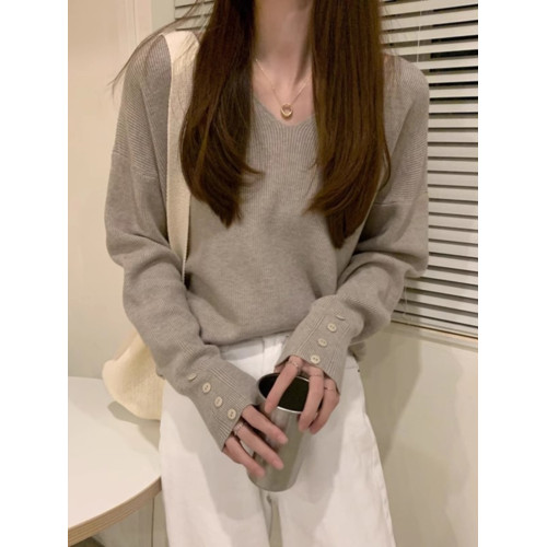 寬松慵懶V領打底衫女秋冬外穿2025新款松弛感胖mm針織毛衣不起球