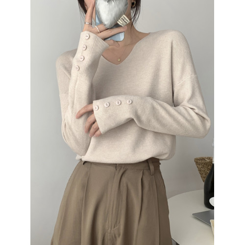 寬松慵懶V領打底衫女秋冬外穿2025新款松弛感胖mm針織毛衣不起球