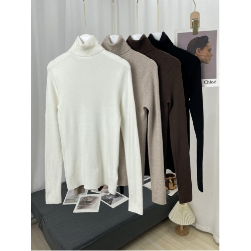 無縫一體柔軟細膩羊毛羊絨高領竪條紋百搭長袖針織打底衫  毛衣女