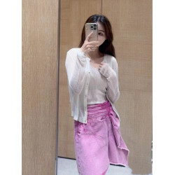 IRO PECNS亮絲細閃開衫打底衫長袖小V領白色法式輕奢24初秋新款女