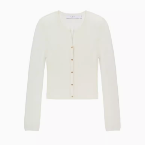 IRO PECNS亮絲細閃開衫打底衫長袖小V領白色法式輕奢24初秋新款女