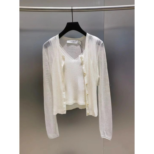 IRO PECNS亮絲細閃開衫打底衫長袖小V領白色法式輕奢24初秋新款女