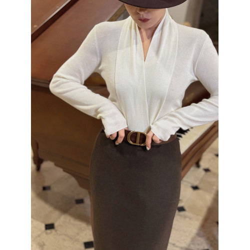 【織夢】設計感純色羊毛飄帶長袖針織衫女春季修身顯瘦洋氣打底衫