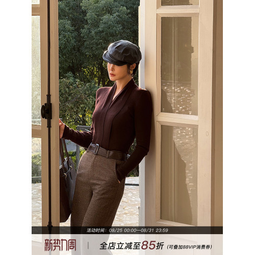 【織夢】設計感純色羊毛飄帶長袖針織衫女春季修身顯瘦洋氣打底衫