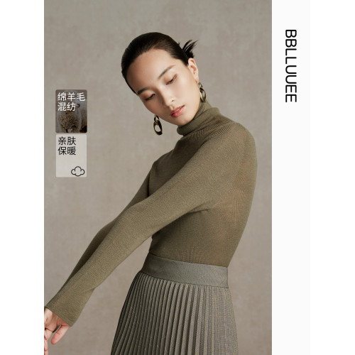 BBLLUUEE粉藍衣櫥時尚百搭雲朵感羊毛衫女2025春秋新款修身打底衫