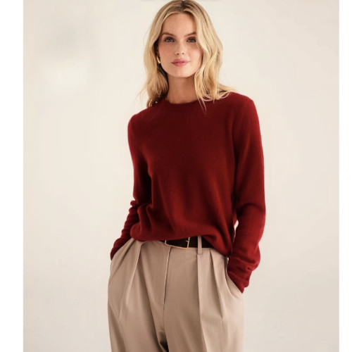 100%綿羊毛！純色圓領長袖羊毛針織衫女套頭羊絨衫秋冬內搭打底衫