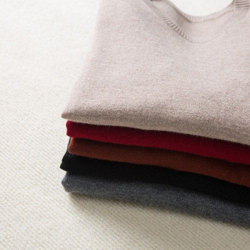 100%綿羊毛！純色圓領長袖羊毛針織衫女套頭羊絨衫秋冬內搭打底衫