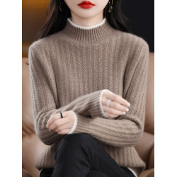 半高領套頭加厚保暖羊絨毛衣女秋冬新款長袖慵懶羊毛針織打底衫潮