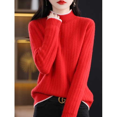 半高領套頭加厚保暖羊絨毛衣女秋冬新款長袖慵懶羊毛針織打底衫潮