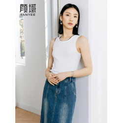 顔域白色簡約針織衫女士2025夏裝新款上衣圓領無袖內搭百搭打底衫