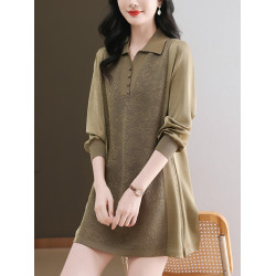 大碼女裝春裝中長款冰絲針織衫洋氣翻領上衣胖媽媽寬松薄款打底衫