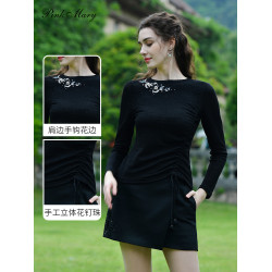 粉紅瑪琍毛衫女春秋新款黑色打底衫套頭上衣PMANW1019