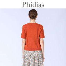 PhidiasV領套頭短袖針織打底衫女2025年春夏新款簡約百搭毛衫上衣