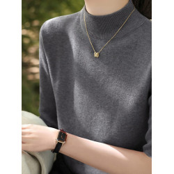 Basic House/百家好半高領五分袖針織衫女2025早秋新款中袖打底衫