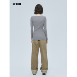 ICEDUST 冬季系列極簡斜領金釦修身長袖內搭針織打底衫上衣女士