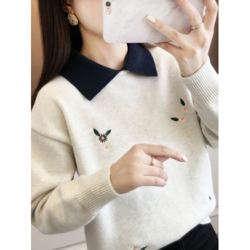 紅色假兩件毛衣女裝秋冬季高中初中學生大童本命年針織打底衫上衣