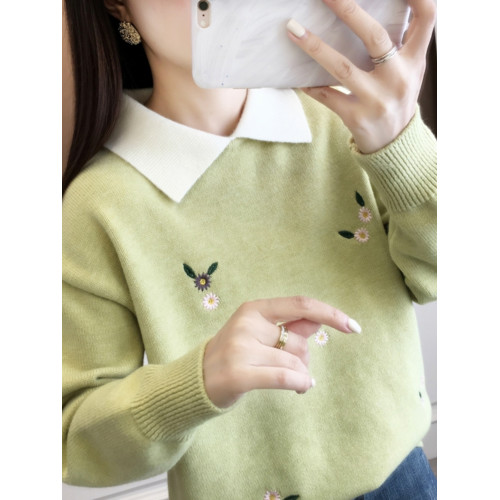 紅色假兩件毛衣女裝秋冬季高中初中學生大童本命年針織打底衫上衣